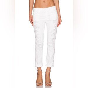 Current Elliott the Fling White Tattered Jeans Straight leg Boyfriend Size 26